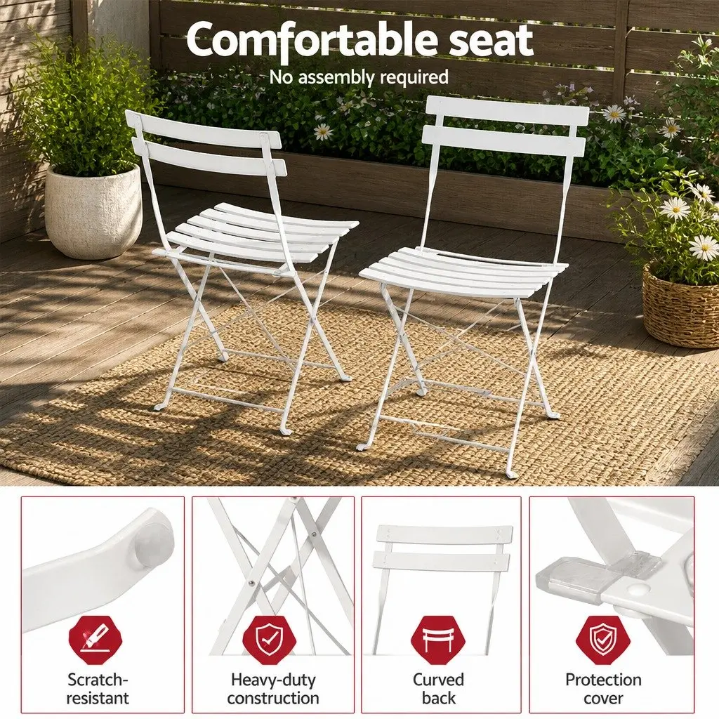 3 Piece Steel Bistro Set with Foldable Chairs