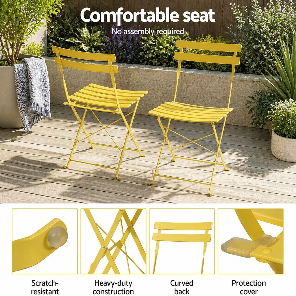 Outdoor Bistro Set Steel 3 Piece Foldable Table Chairs Yellow