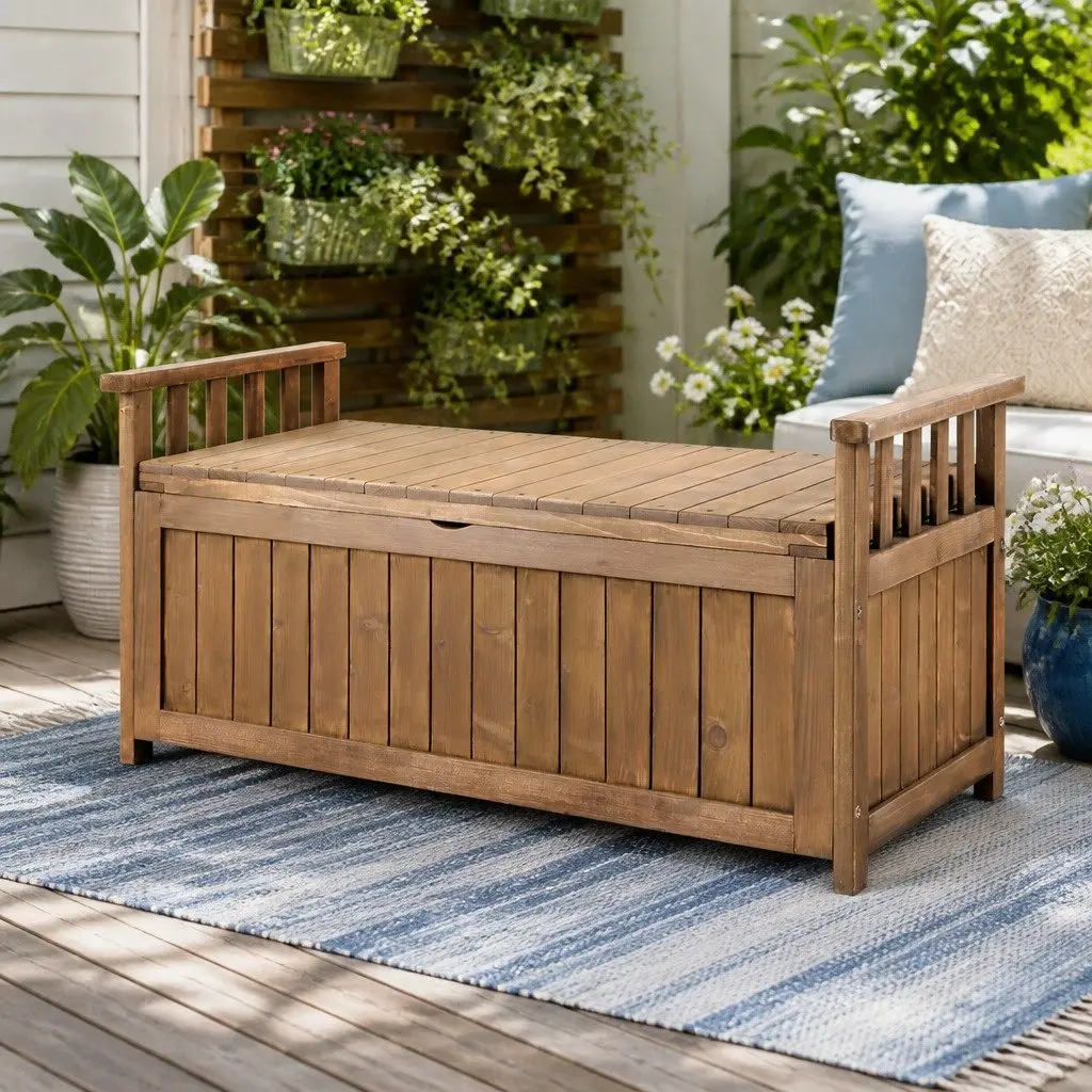 Wooden Outdoor Storage Bench Box for Garden and Patio