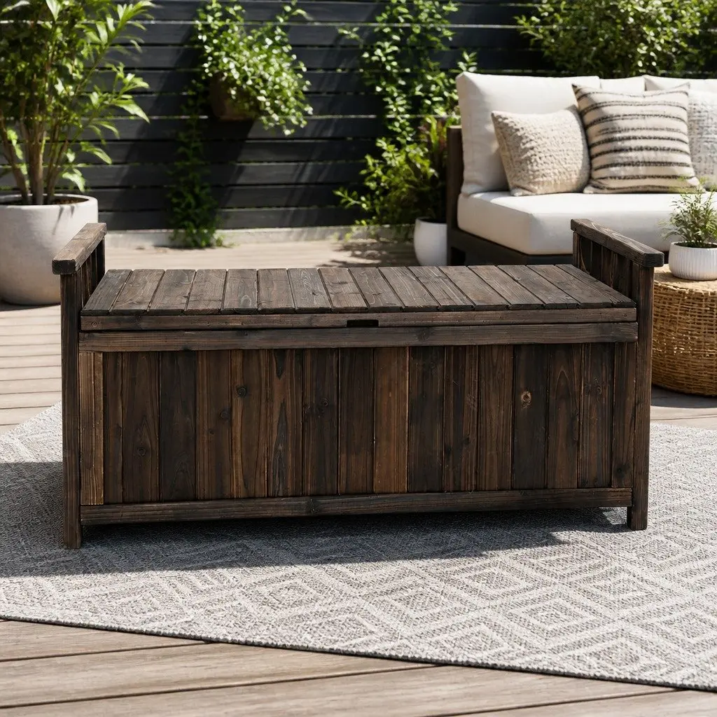 Outdoor Storage Bench Box Fir Wood 106cm Charcoal