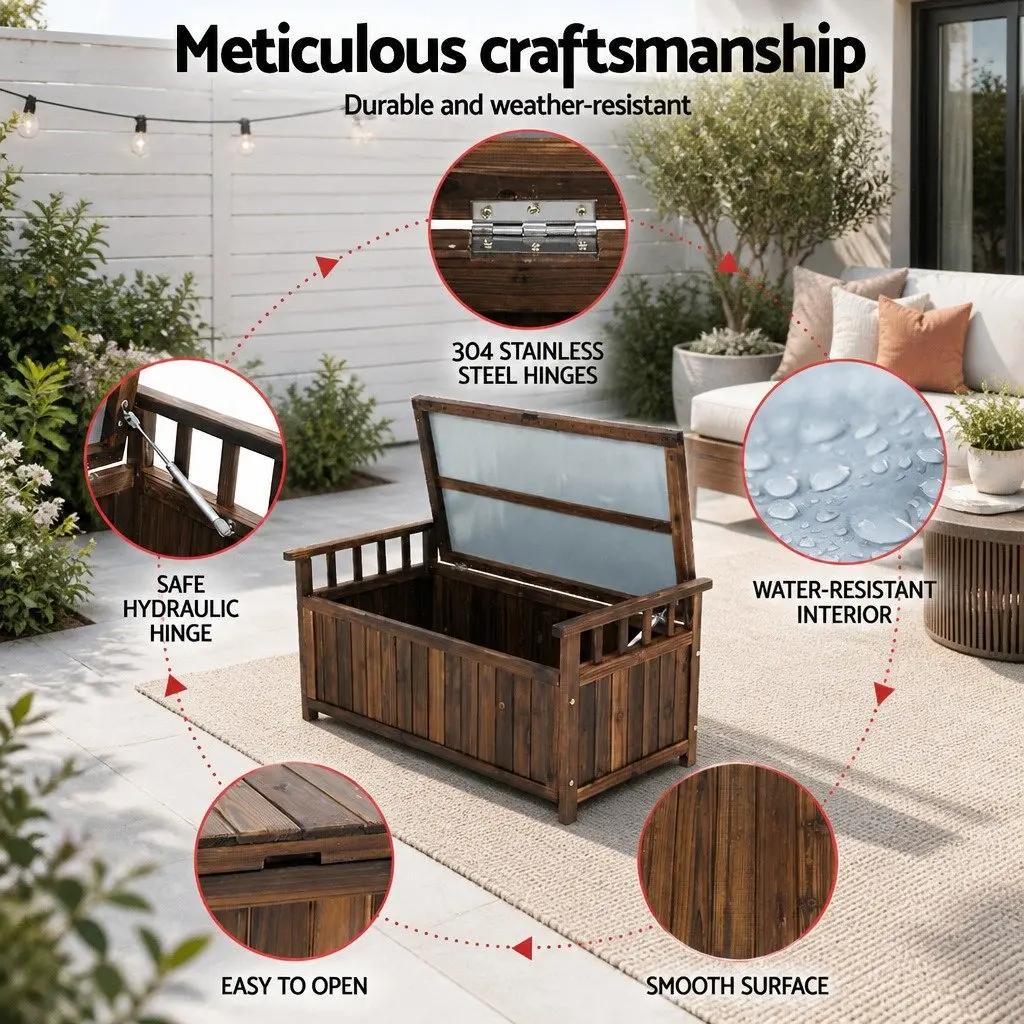Outdoor Storage Bench Box Fir Wood 106cm Charcoal