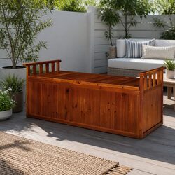 Wooden Garden Storage Bench Box 129cm Natural Finish