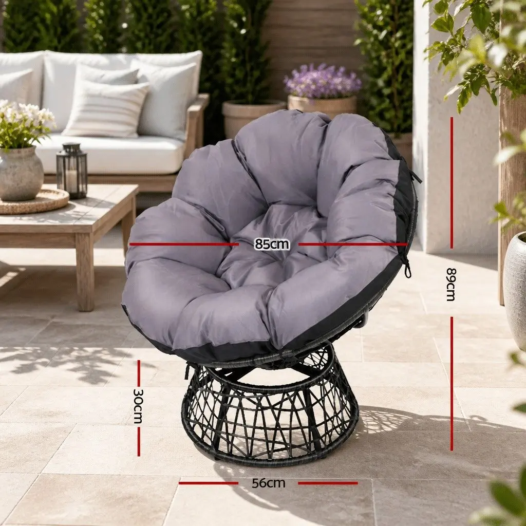 Papasan Chair Wicker Side Table Set Outdoor Garden Furniture Black