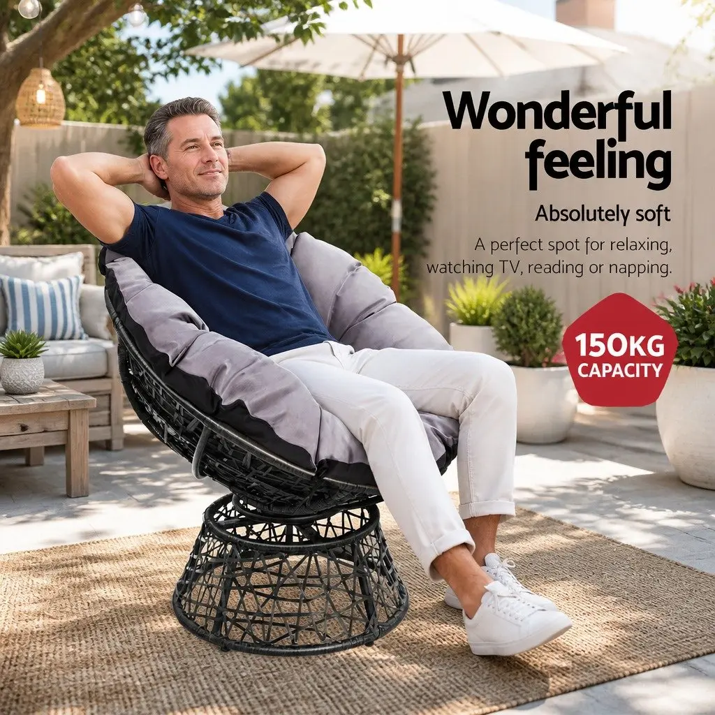 Papasan Chair Wicker Side Table Set Outdoor Garden Furniture Black