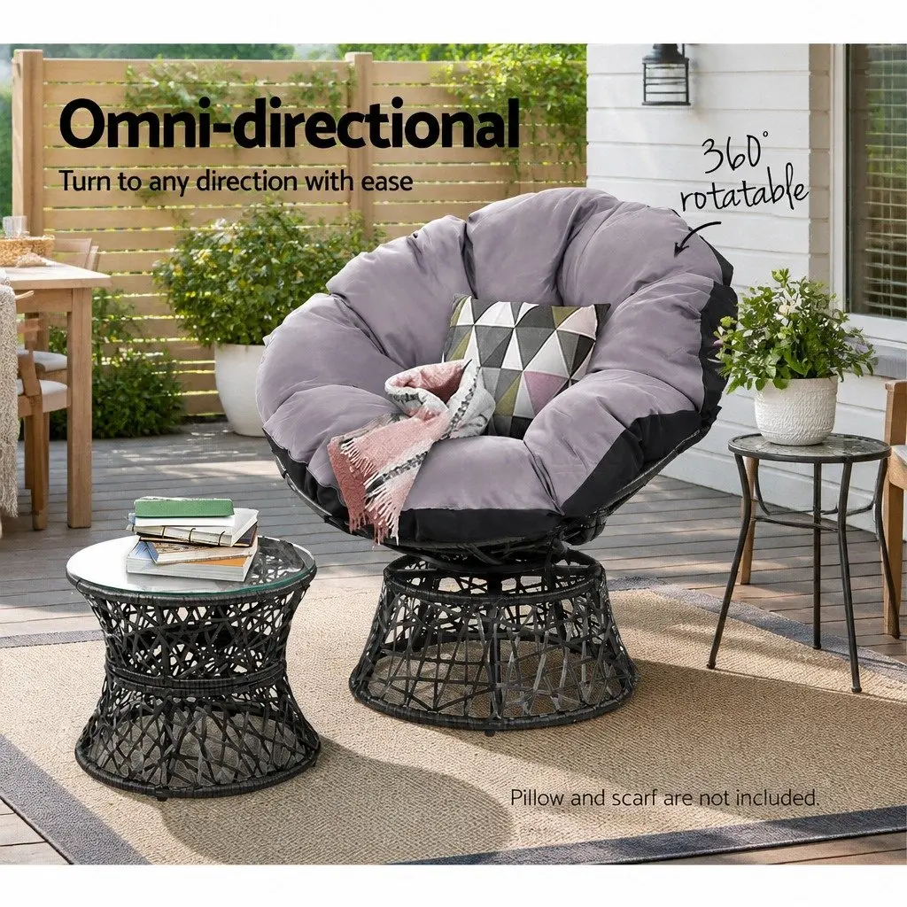 Papasan Chair Wicker Side Table Set Outdoor Garden Furniture Black