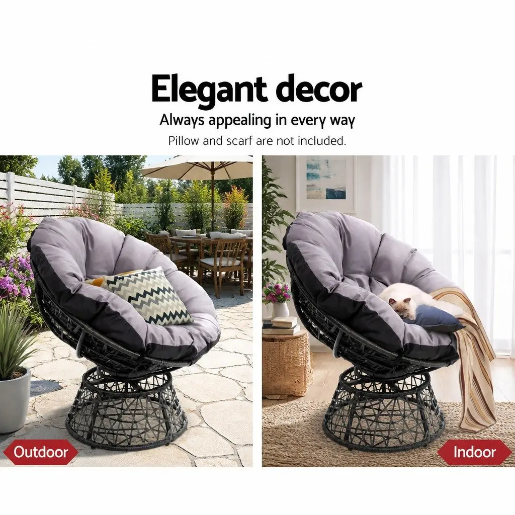 Papasan Chair Wicker Side Table Set Outdoor Garden Furniture Black