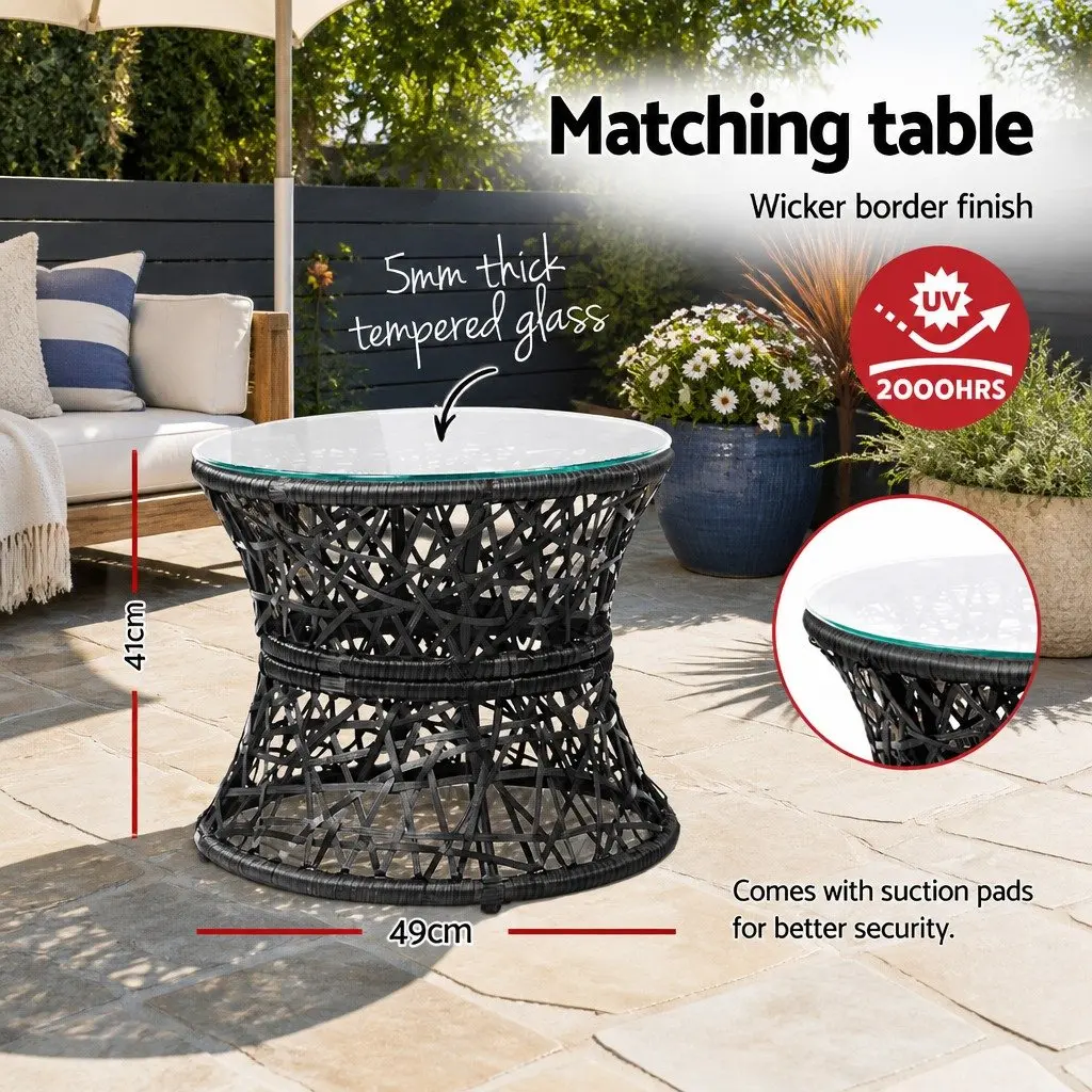 Papasan Chair Wicker Side Table Set Outdoor Garden Furniture Black