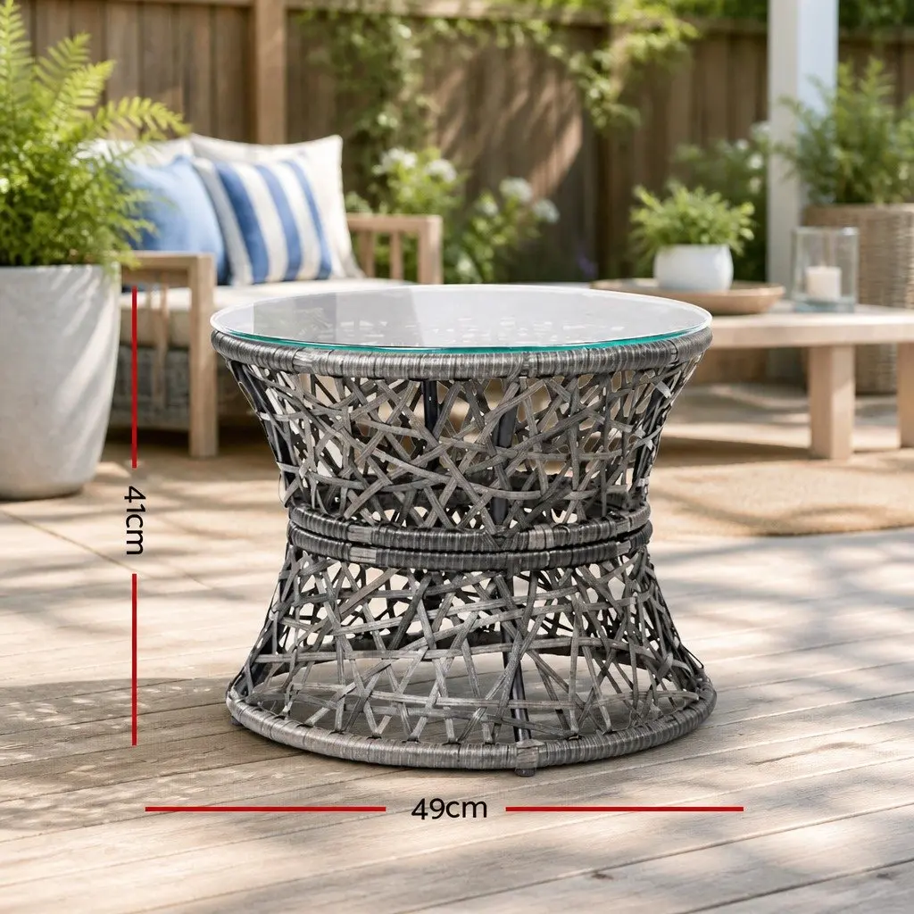 Papasan Chair and Side Table Set PE Wicker Grey Outdoor Garden Lounge Furniture