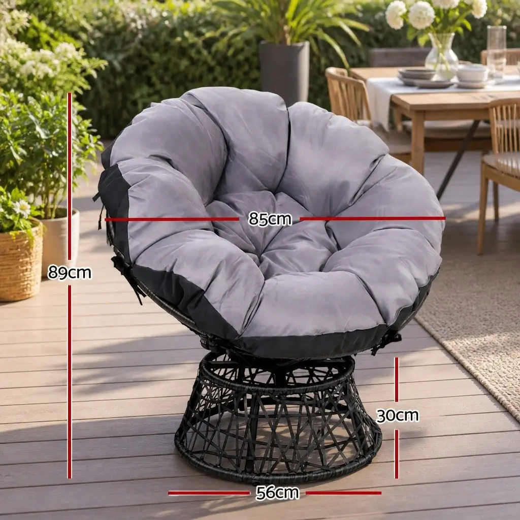 Papasan Chair PE Wicker 85cm x 73cm x 89cm Black