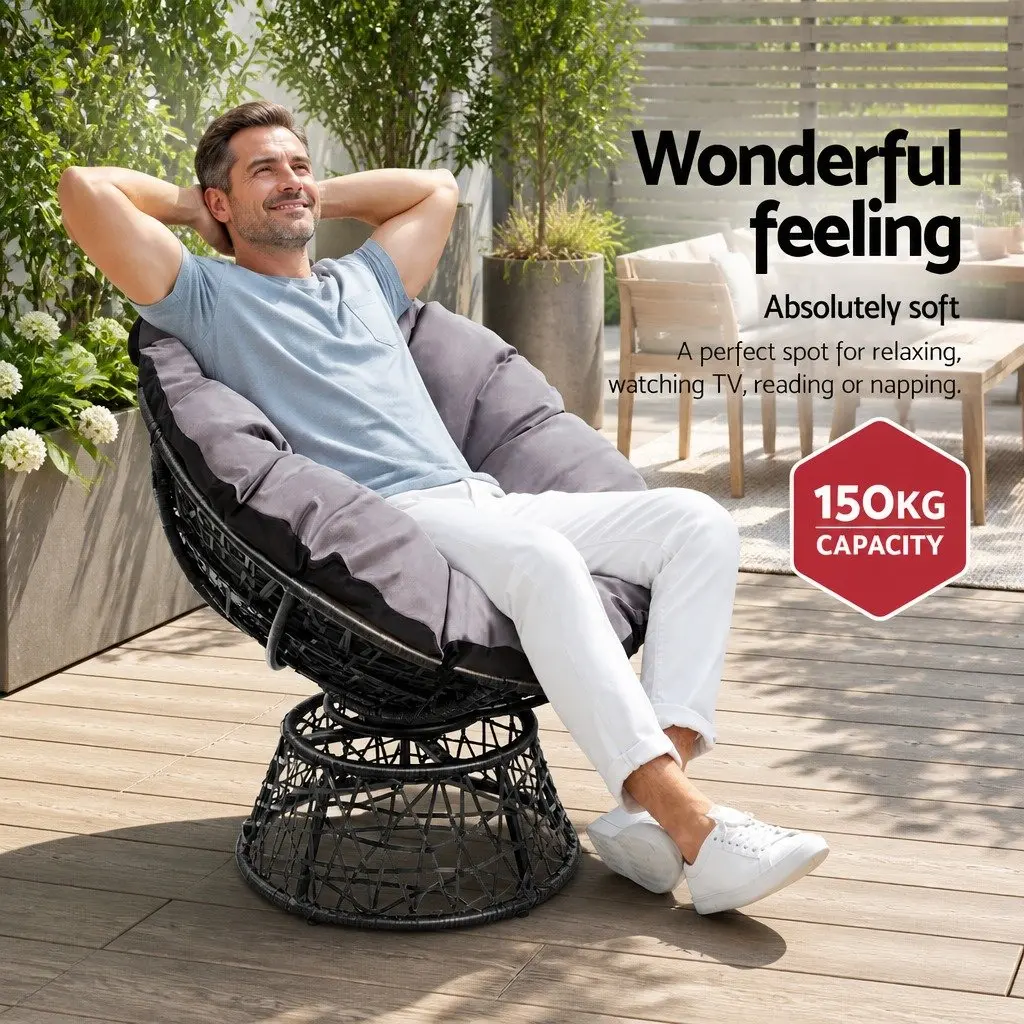 Papasan Chair PE Wicker 85cm x 73cm x 89cm Black