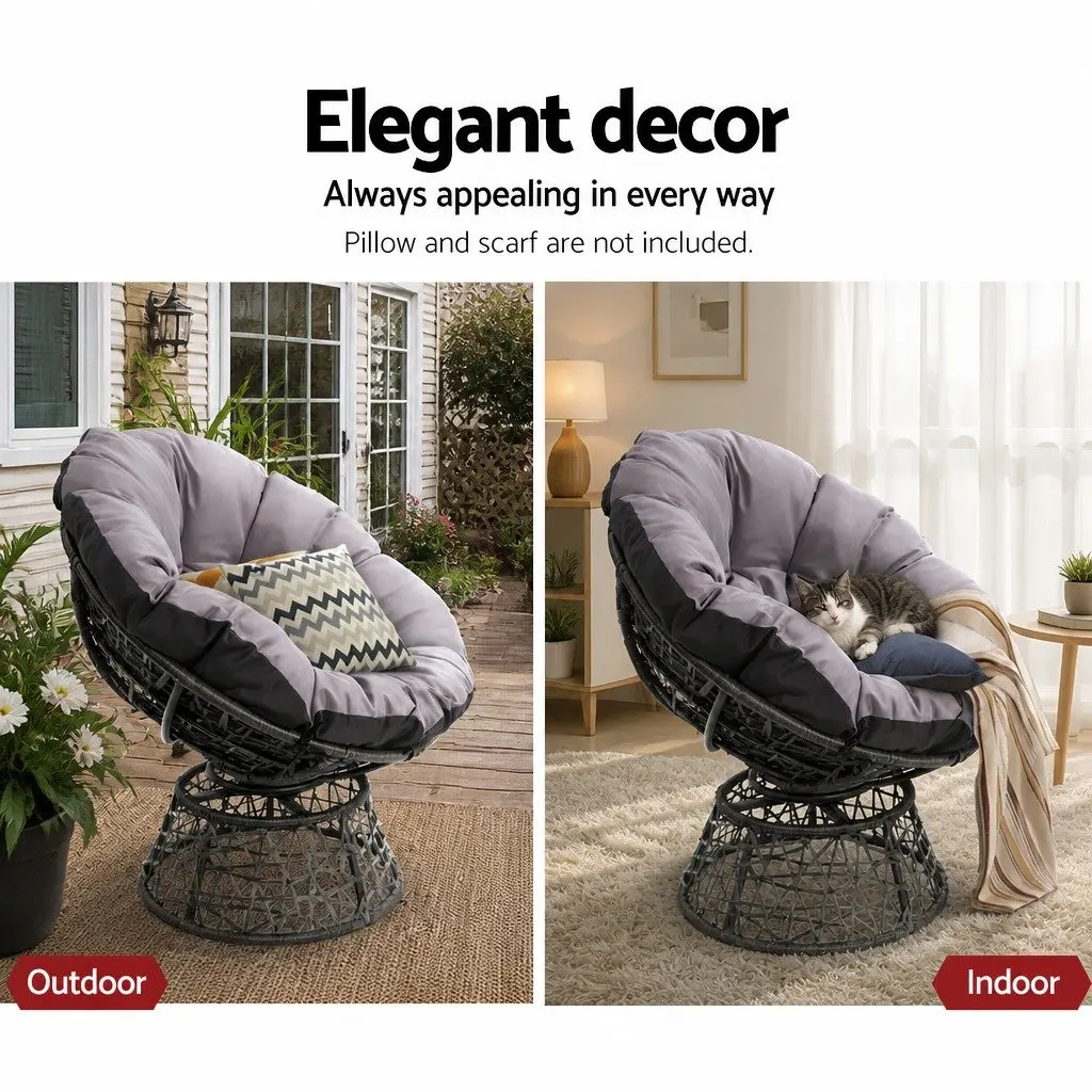 Papasan Chair PE Wicker 85cm x 73cm x 89cm Black