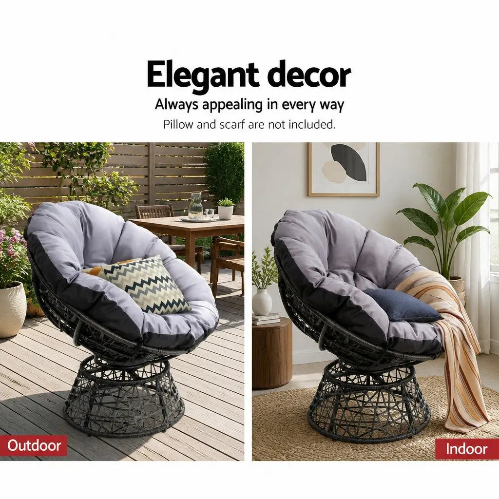 Papasan Chair PE Wicker 85cm x 73cm x 89cm Black