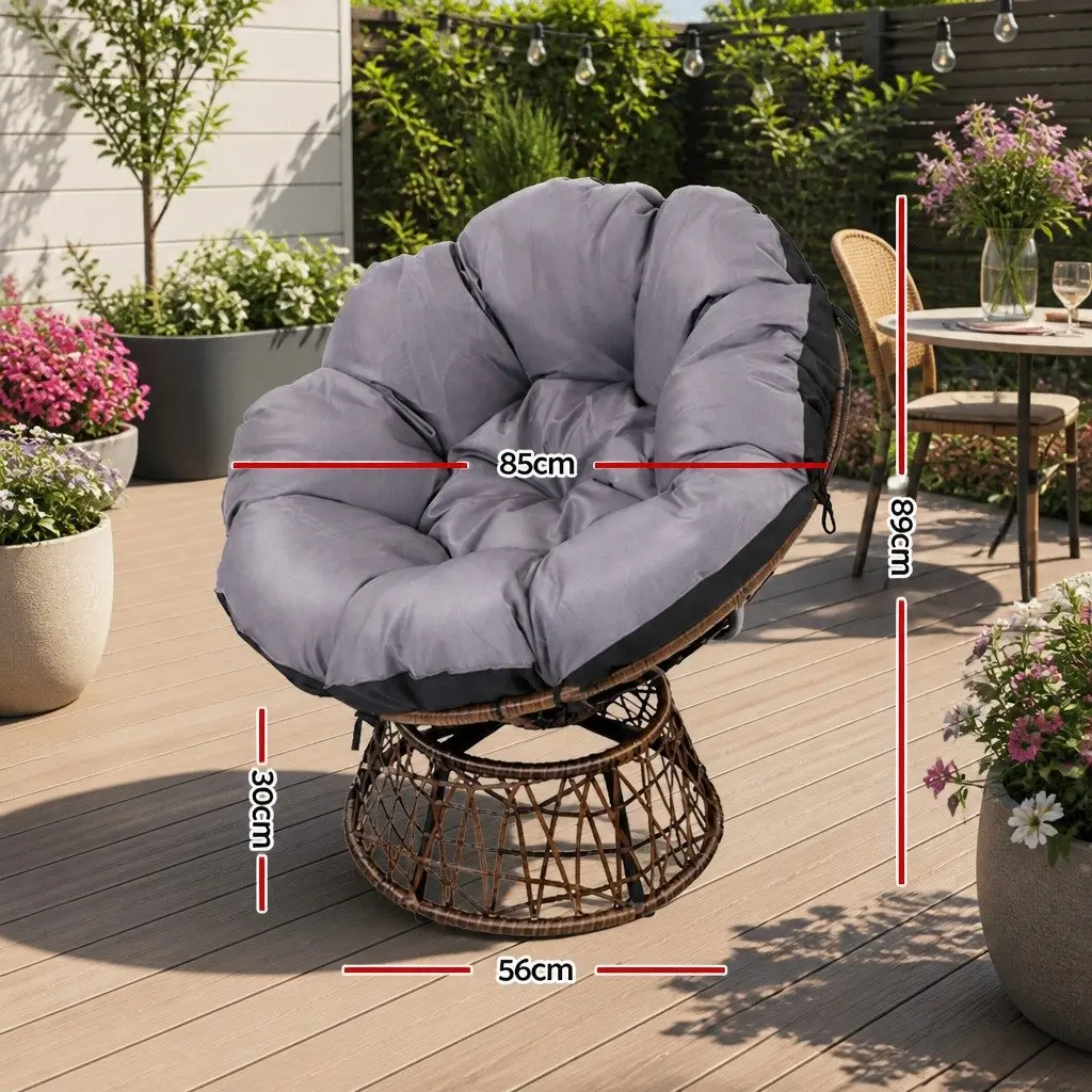 Papasan Chair PE Wicker 85cm Brown Outdoor Rotatable Garden Relaxation Seat