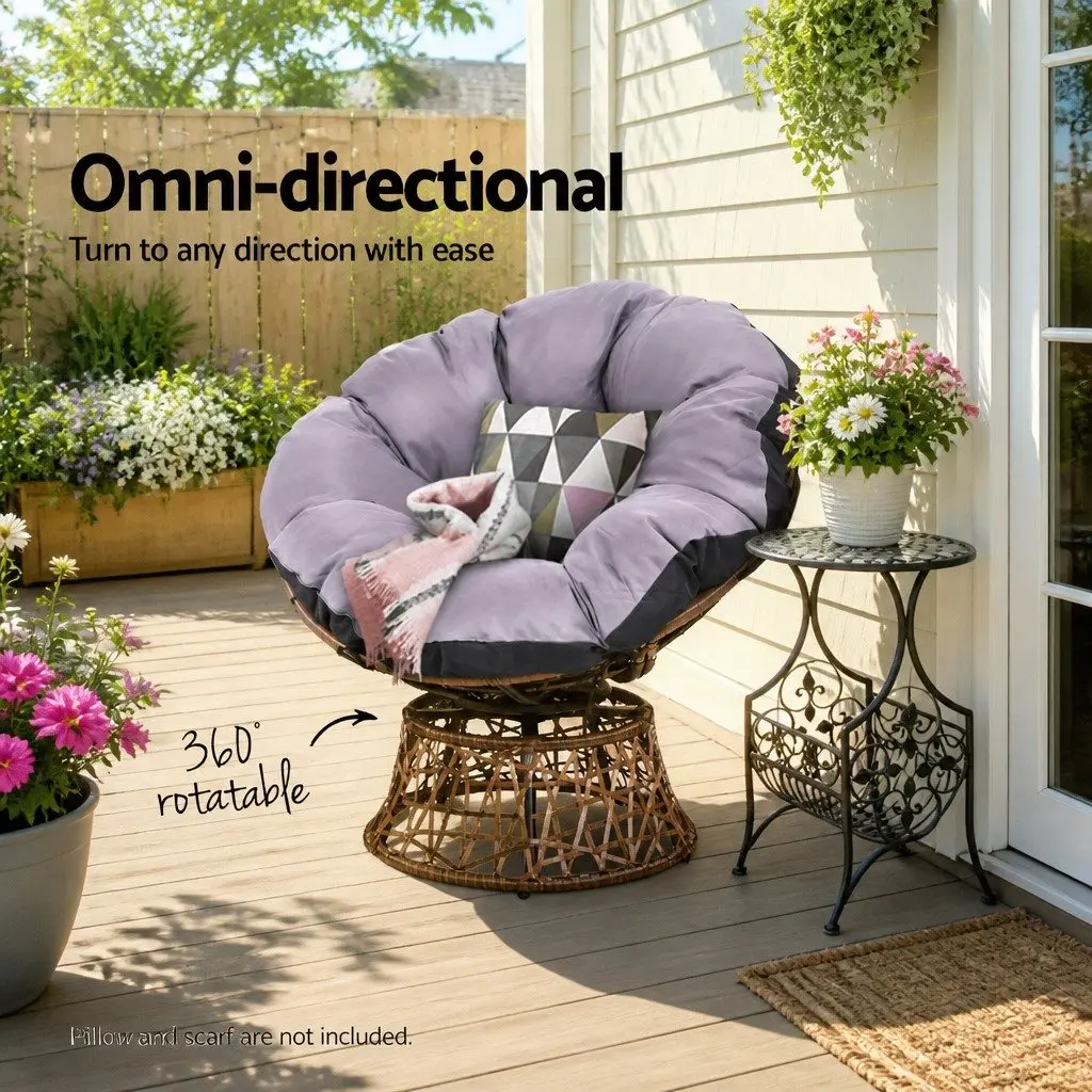 Papasan Chair PE Wicker 85cm Brown Outdoor Rotatable Garden Relaxation Seat