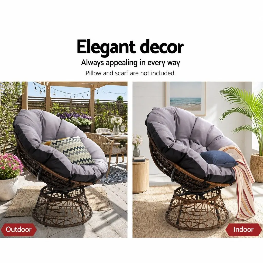 Papasan Chair PE Wicker 85cm Brown Outdoor Rotatable Garden Relaxation Seat