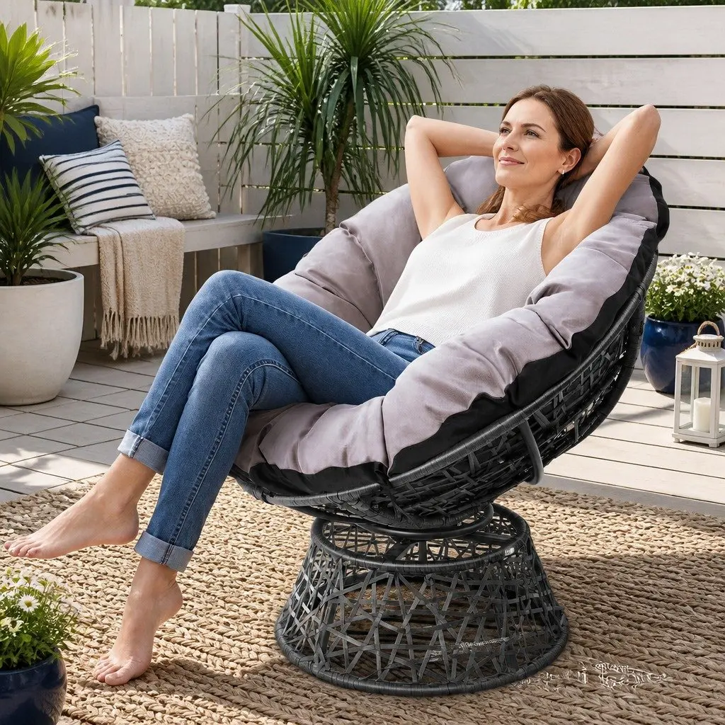 360° Rotatable Papasan Chair with Cushion