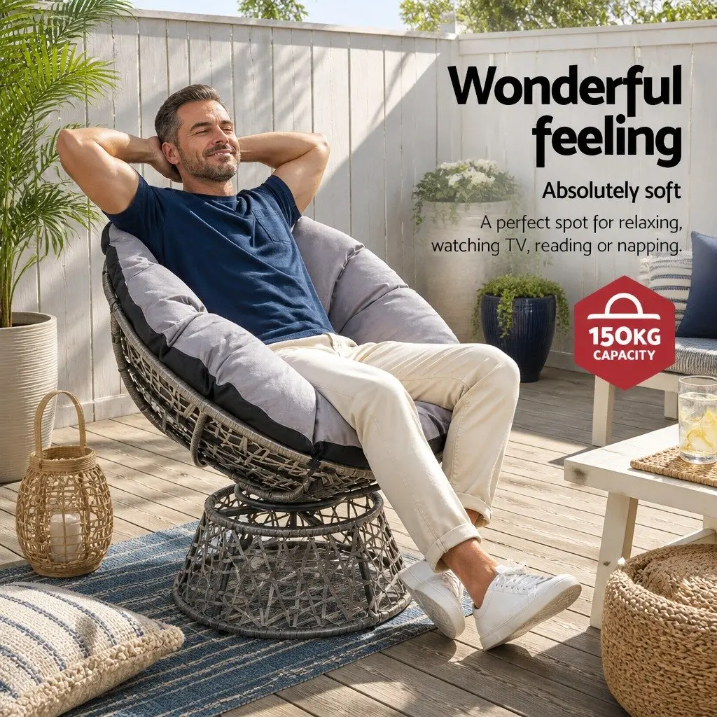 360° Rotatable Papasan Chair with Cushion