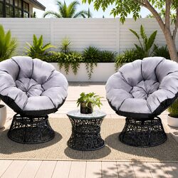 Durable Papasan Chair and Side Table Set for Outdoor Use