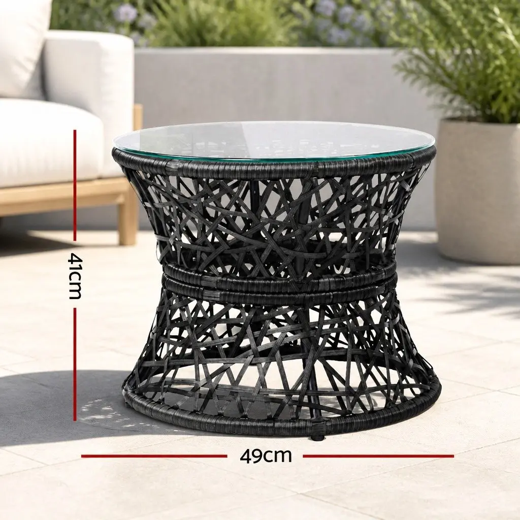 Papasan Chair and Side Table Set PE Wicker Black Outdoor Furniture