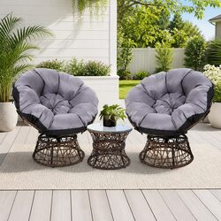 Brown Papasan Chair and Side Table Set for Outdoors