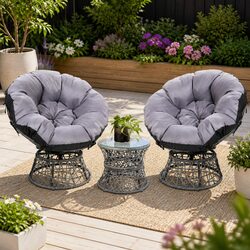 Durable Papasan Chair and Side Table Set for Outdoor Use