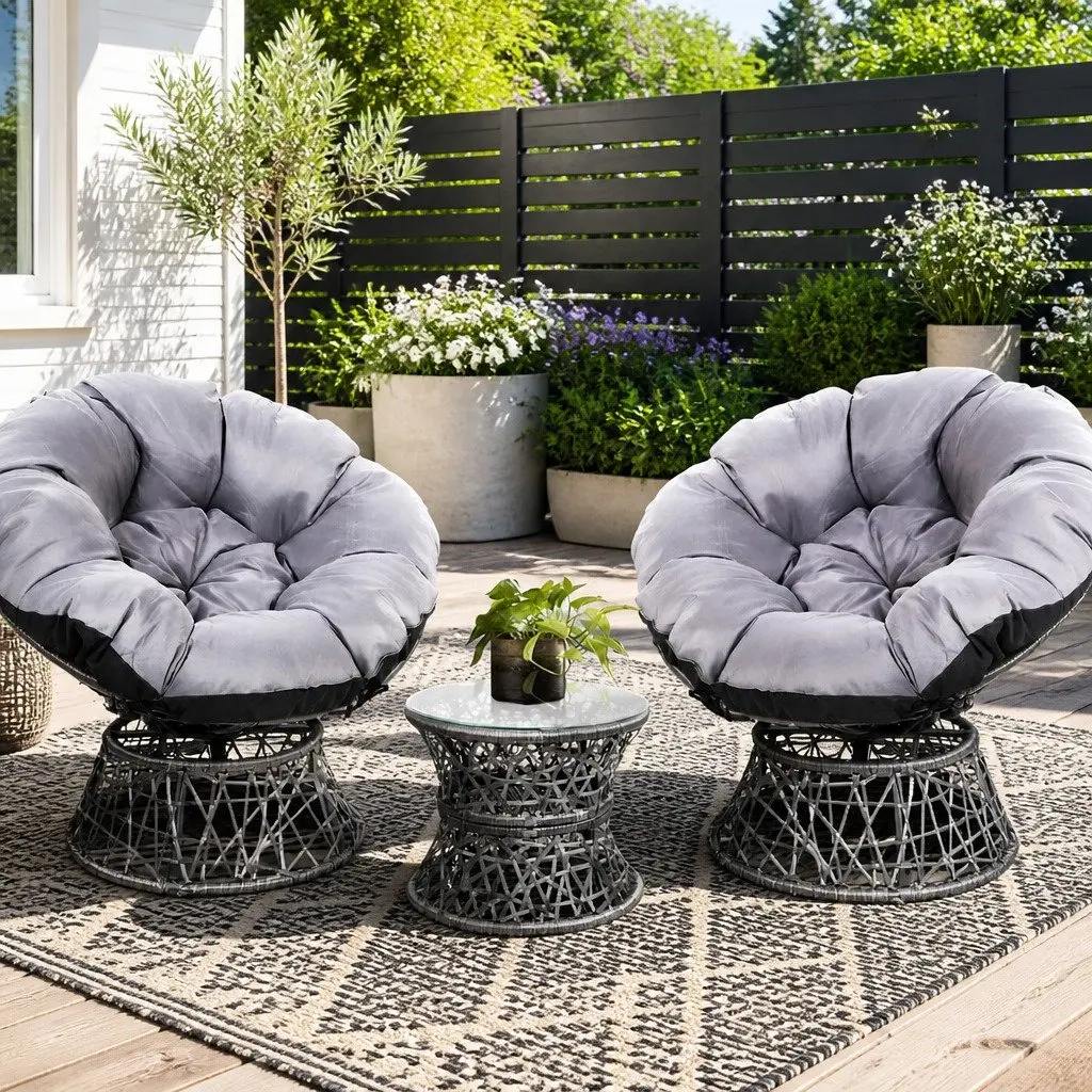 Papasan Chair and Side Table Set for Outdoor Use