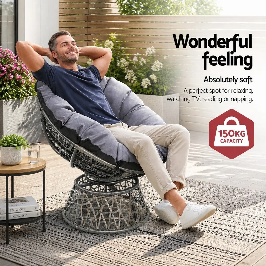 Papasan Chair and Side Table Set for Outdoor Use
