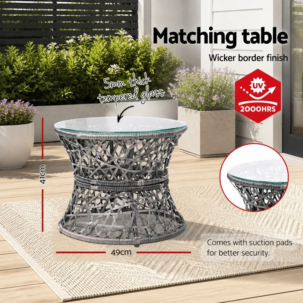 Papasan Chair and Side Table Set for Outdoor Use