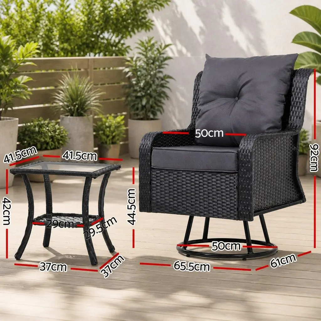 3-Piece Outdoor Swivel Chair Set with Glass Table