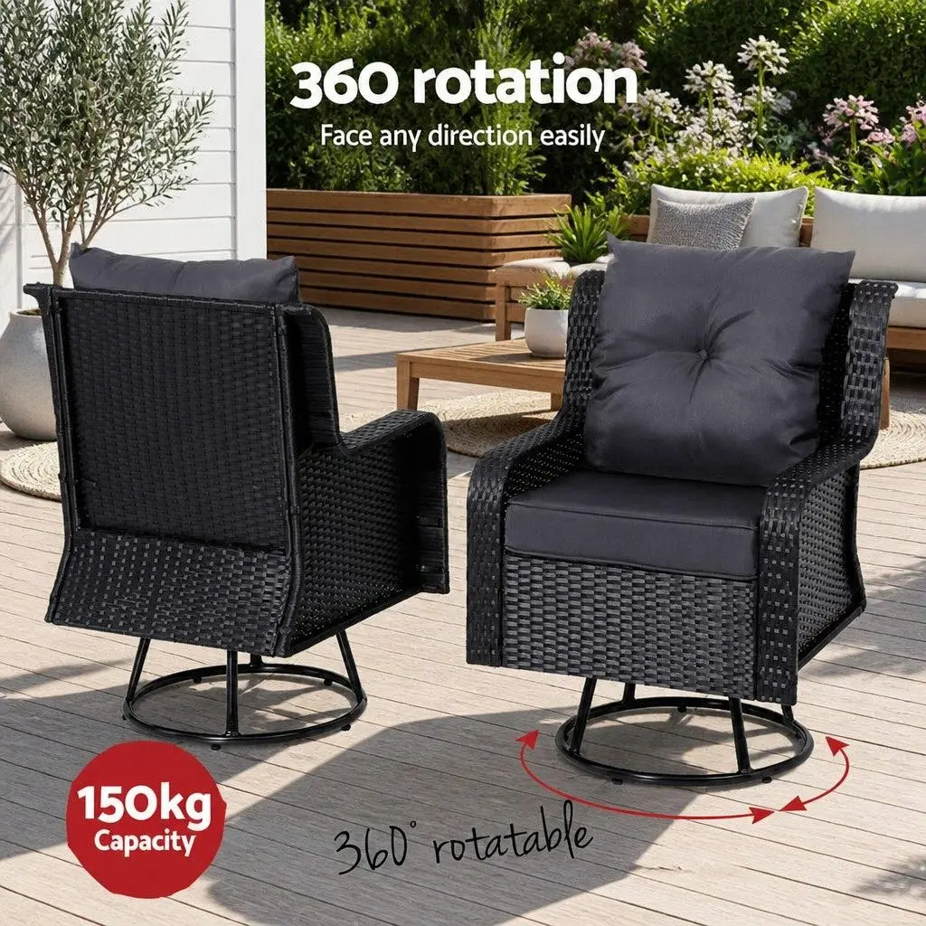 3-Piece Outdoor Swivel Chair Set with Glass Table