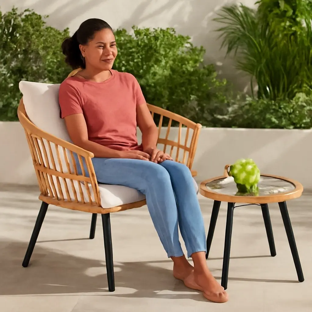 3PC Outdoor Bistro Set PE Wicker Steel Natural