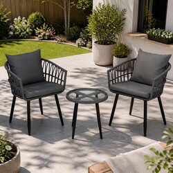 Sturdy 3PC Grey Outdoor Lounge Set with Chairs and Table