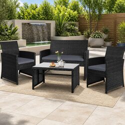 Durable 4-Piece Outdoor Sofa Set with Black Rattan Design