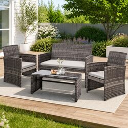 Durable 4-Piece Rattan Sofa Set with Cover for Outdoors