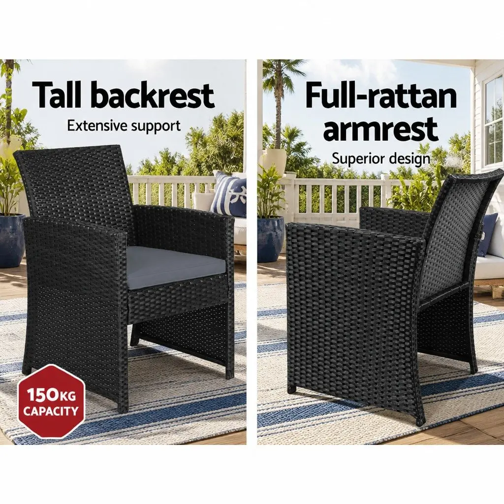 4 Piece Outdoor Wicker Sofa Set Steel Black Rattan Chair Coffee Table