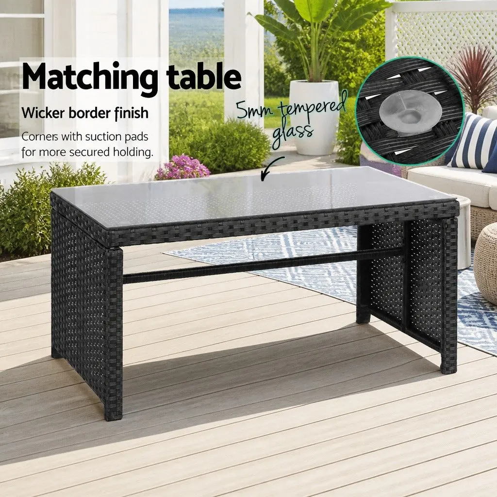 4 Piece Outdoor Wicker Sofa Set Steel Black Rattan Chair Coffee Table