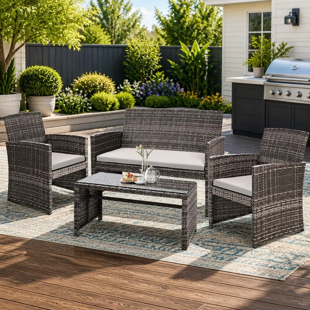 4-Piece Outdoor Wicker Sofa Set in Grey