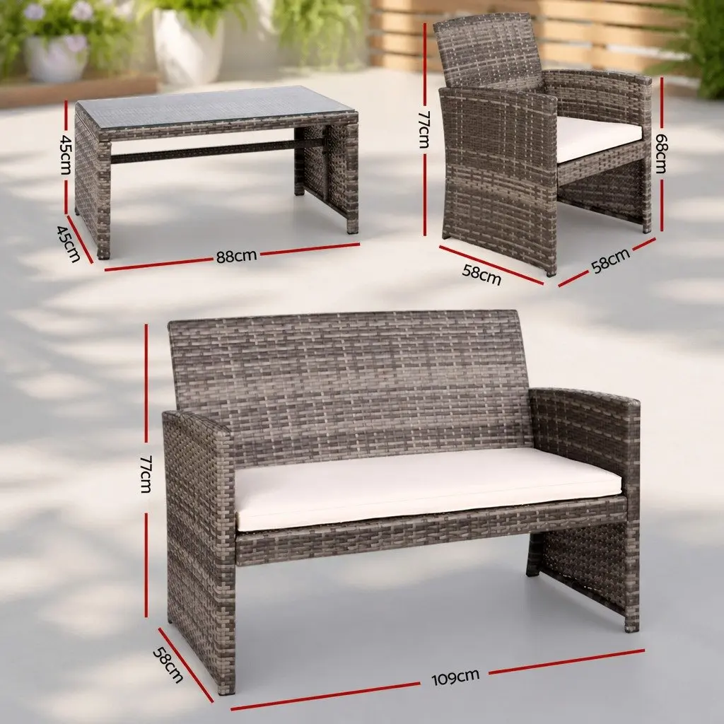 4 Piece Outdoor Sofa Set Wicker Steel Grey