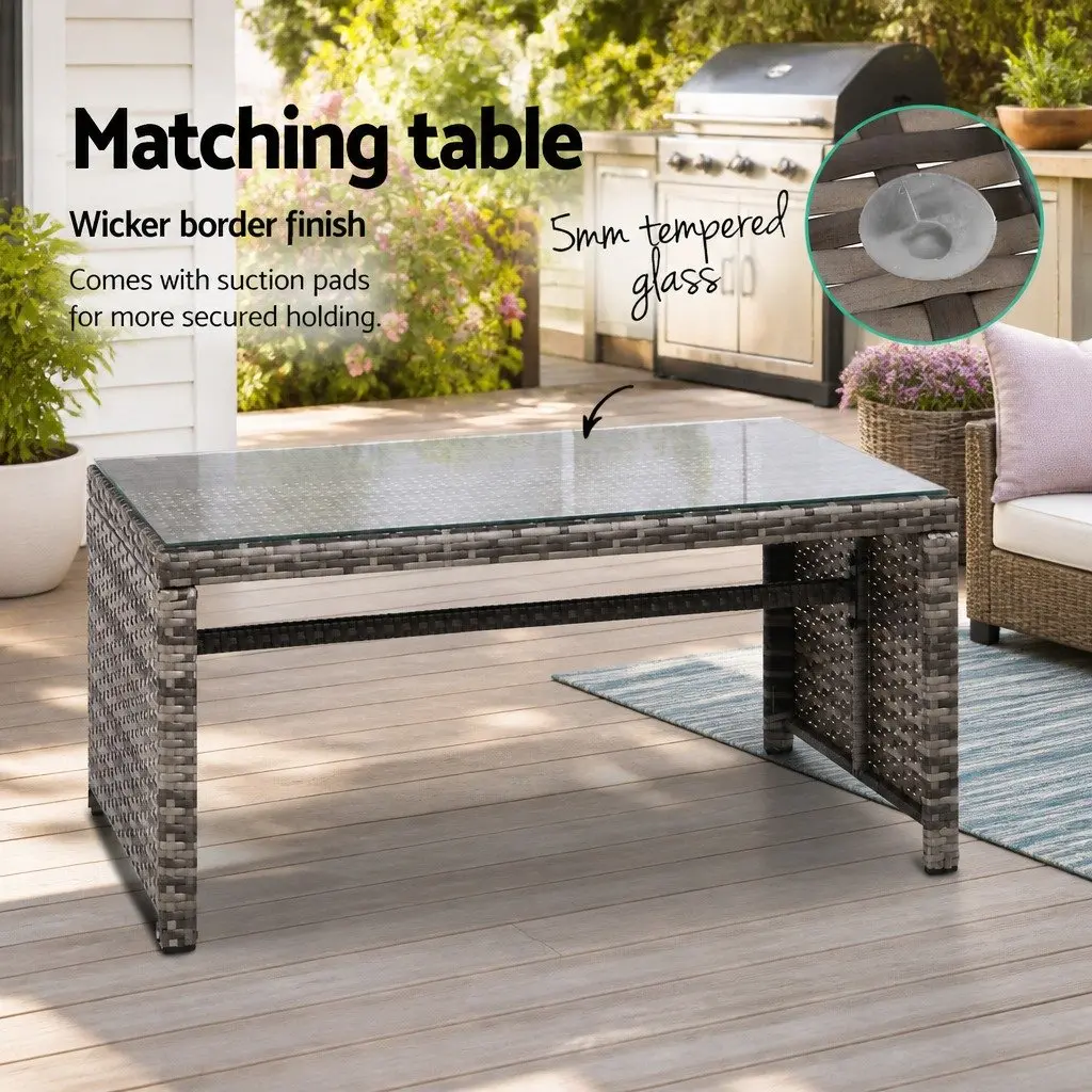 4 Piece Outdoor Sofa Set Wicker Steel Grey