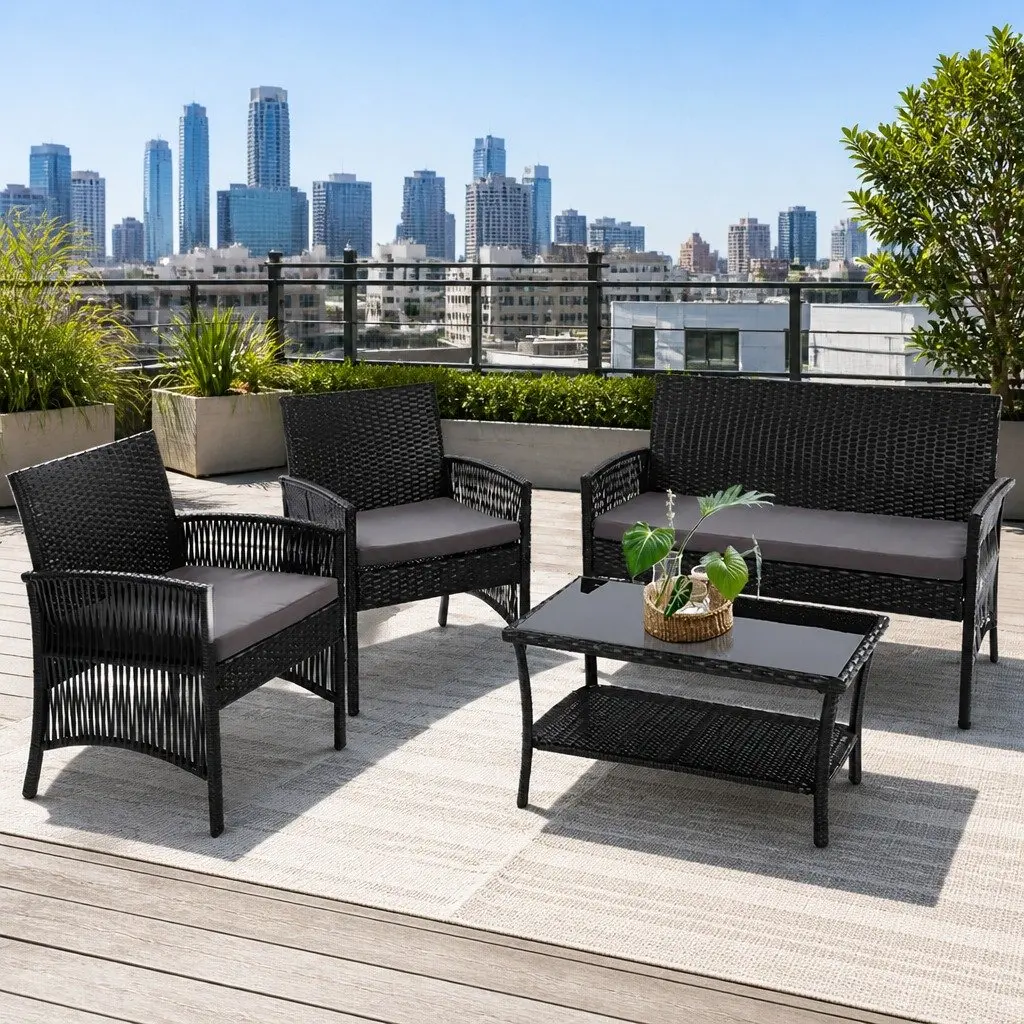 4PC Outdoor Wicker Sofa Set with Chairs and Table