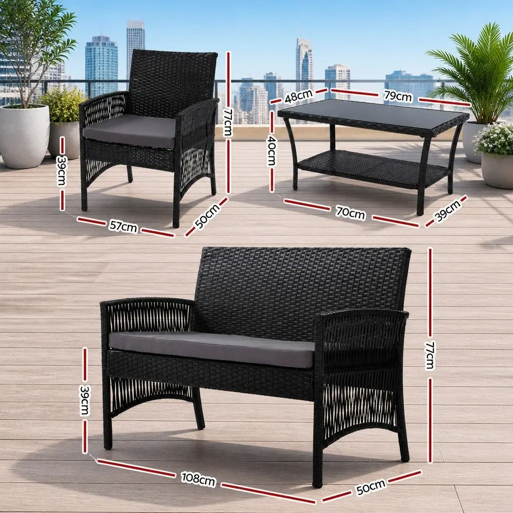 4PC Outdoor Wicker Sofa Set with Chairs and Table