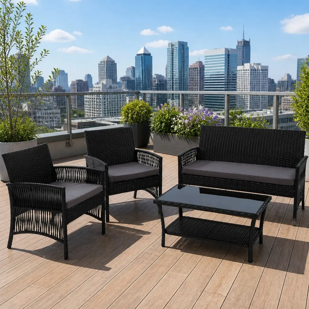 4PC Outdoor Wicker Sofa Set with Chairs and Table