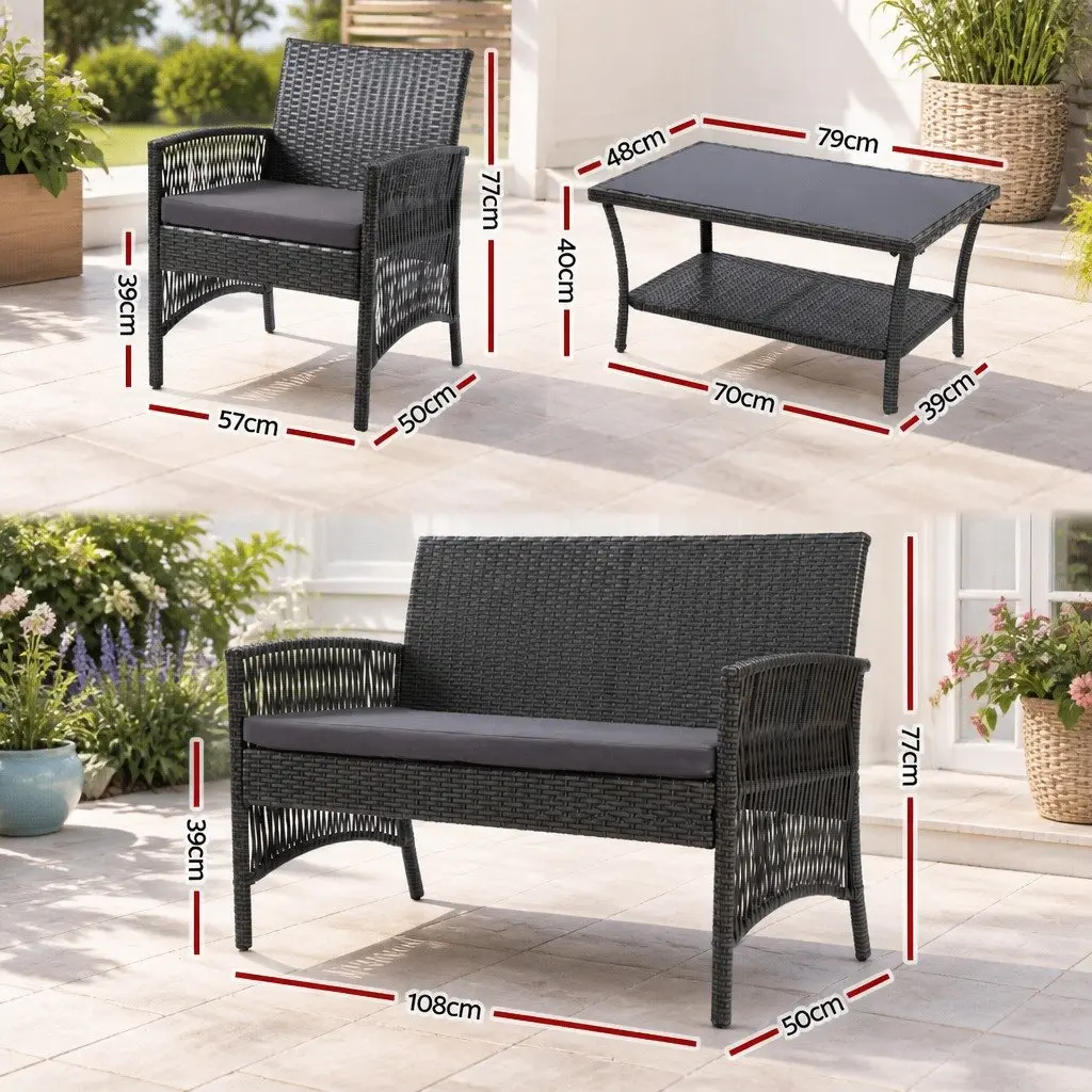 Outdoor Sofa Set Wicker 4 Piece Dark Grey