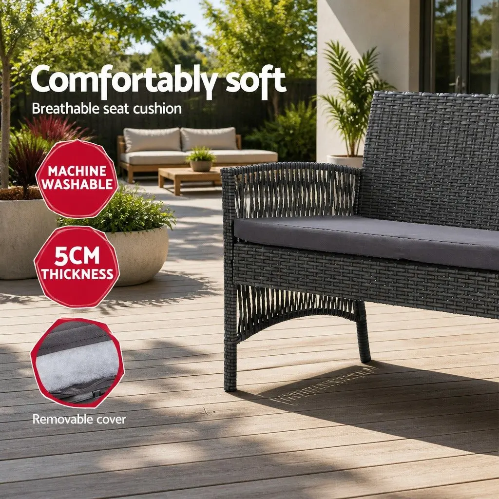 Outdoor Sofa Set Wicker 4 Piece Dark Grey