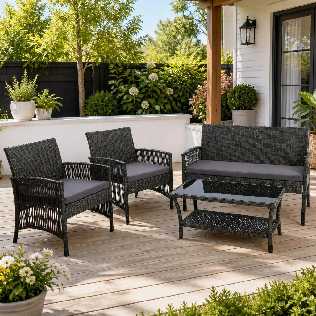 Outdoor Sofa Set Wicker 4 Piece Dark Grey
