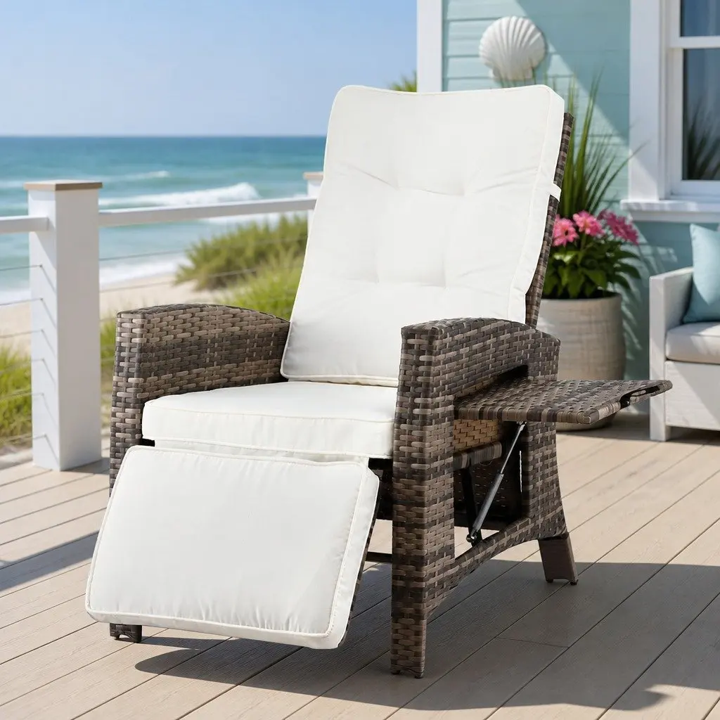 Adjustable Wicker Recliner for Outdoor Comfort