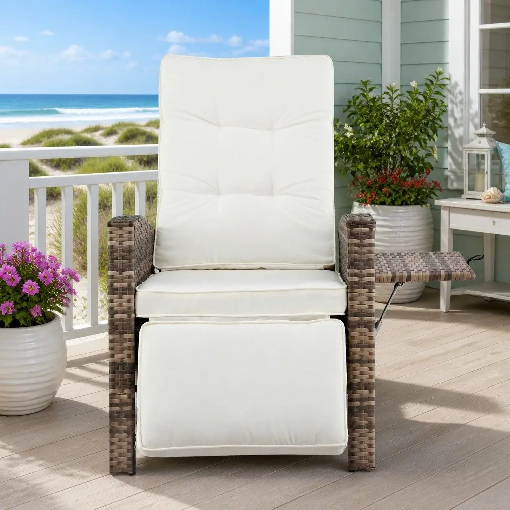 Outdoor Recliner Chair Wicker Adjustable Natural Steel