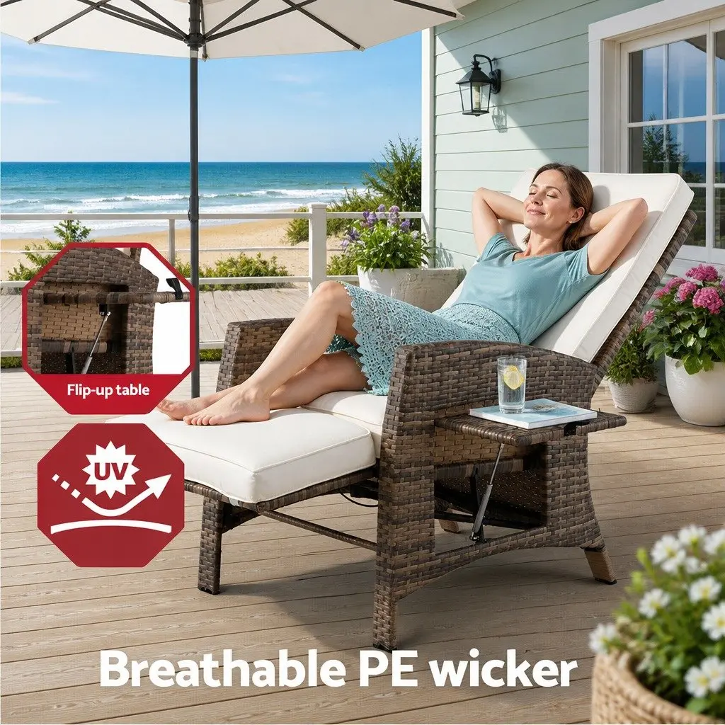 Outdoor Recliner Chair Wicker Adjustable Natural Steel