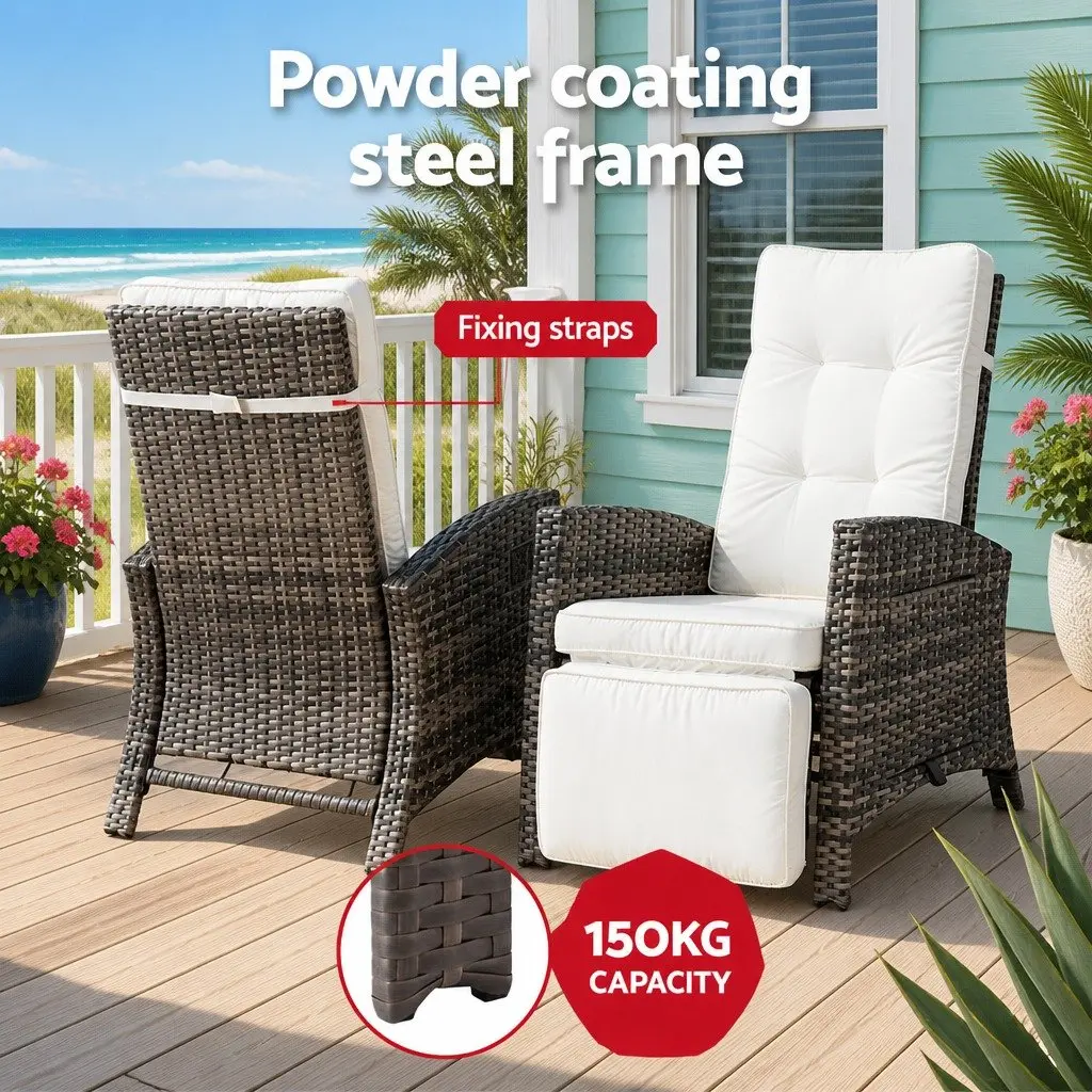 Outdoor Recliner Chair Wicker Adjustable Natural Steel