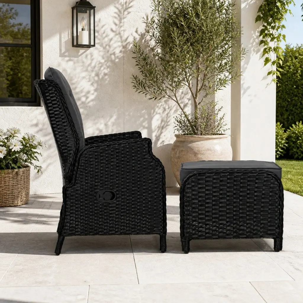 Wicker Recliner Chair with Adjustable Backrest